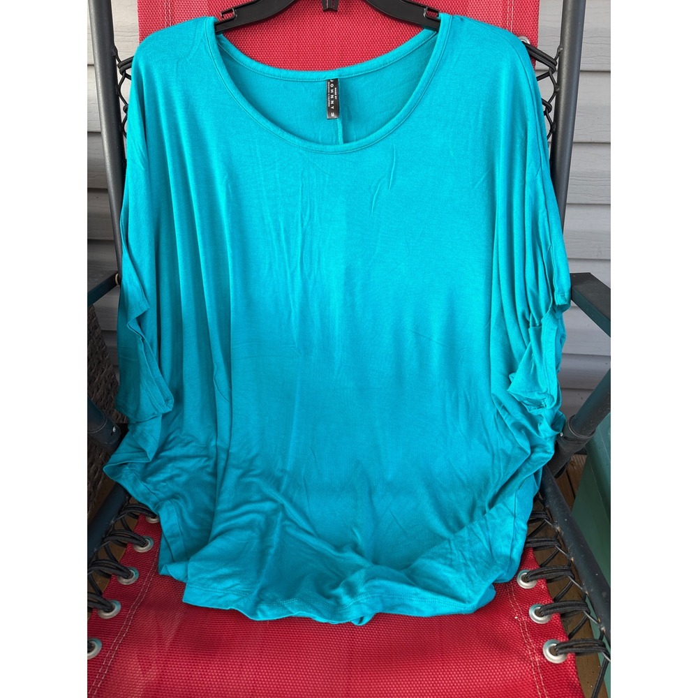 Made by Johnny Womens Turquoise Teal Blue Dolman Sleeve Scoop Neck Tunic Top M